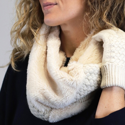 Cream Faux Fur and Knit Twist Snood by Peace of Mind